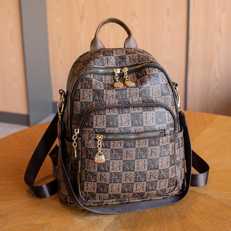 

М який шкіряний рюкзак з принтом Жіночий дорожній рюкзак кавовий