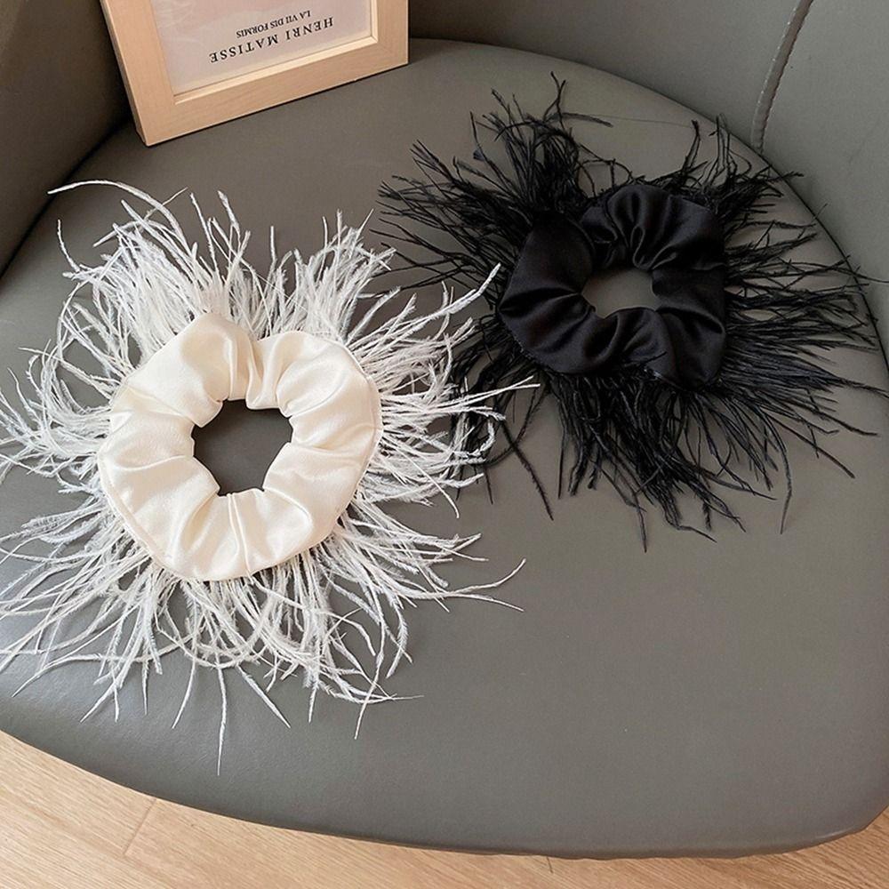 Silk Elastic Head Rope Satin Hair Ring Feather Hair Rope Female Hair Ties Korean Style Scrunchies