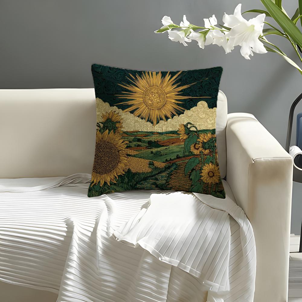 HOT Sun Print cover Pillow Case Natural Linen Organic Fabric DoubleSided Printing Sofa Home Decor Cushion Cover