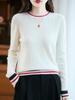 2025 Autumn Women's Pure Wool Color Block Round Neck Long Sleeve Pullover Sweater - Versatile & Fashionable