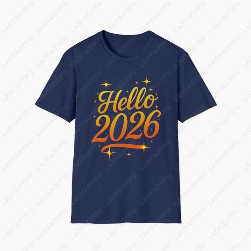 Hello New Year 2026 Classics TShirt Gift Festival Celebration Creative Gold Script Glisten Unisex Adult Breathable Cotton Tops