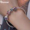 BAMOER 925 Sterling Silver Květiny a ptačí korálky Butterfly Charms pro ženy Originální náramek a náramek smaltovaný proces jemné šperky