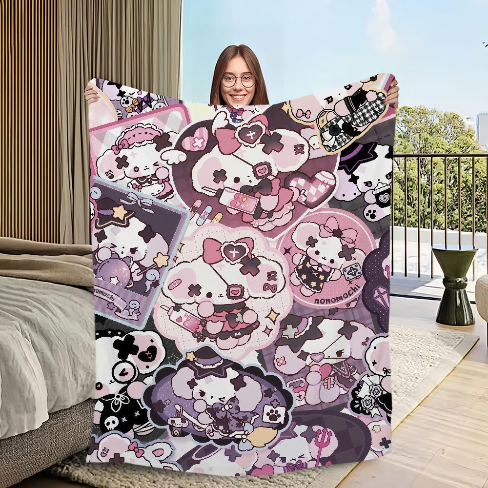 cute dog cartoon nonomochi pink Blanket Flannel warm comfort soft plush blanket for sofa living room office bedroom travel gift