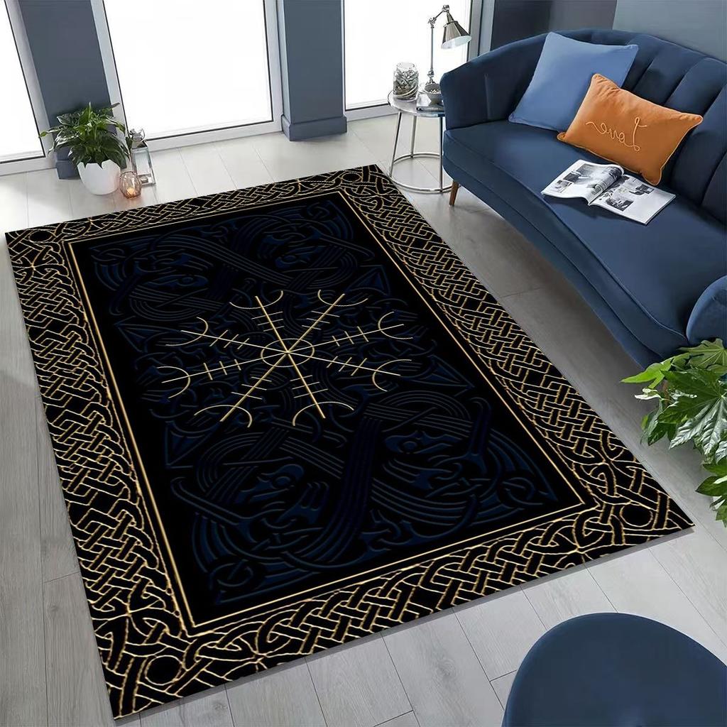 Nordic Viking Warrior Symbol Valhalla Valknut Rune Moto Rug for Bedroom Living Room Sofa Home Doormat Decor,Non-slip Floor Mat