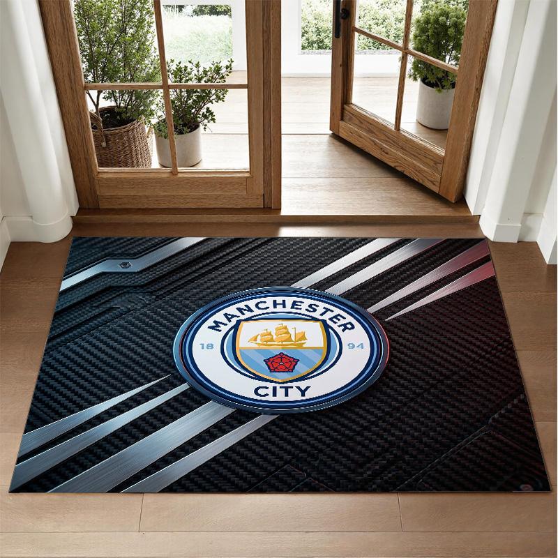 Manchester City Design Crystal Velvet Rug Soft Decorative Mat for Bedroom Entrance