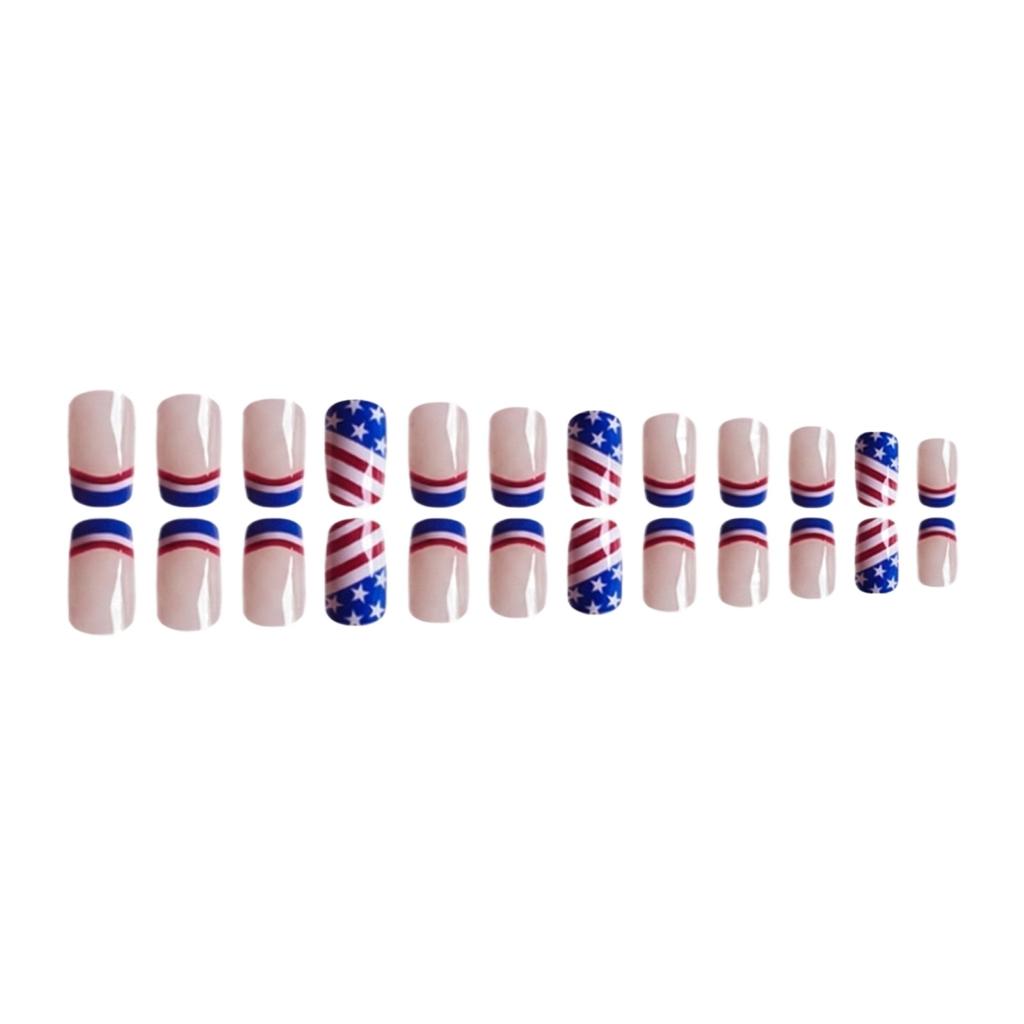 Conjunto de Unhas de 24 Peças Retro e Deslumbrante para o Dia da Independência