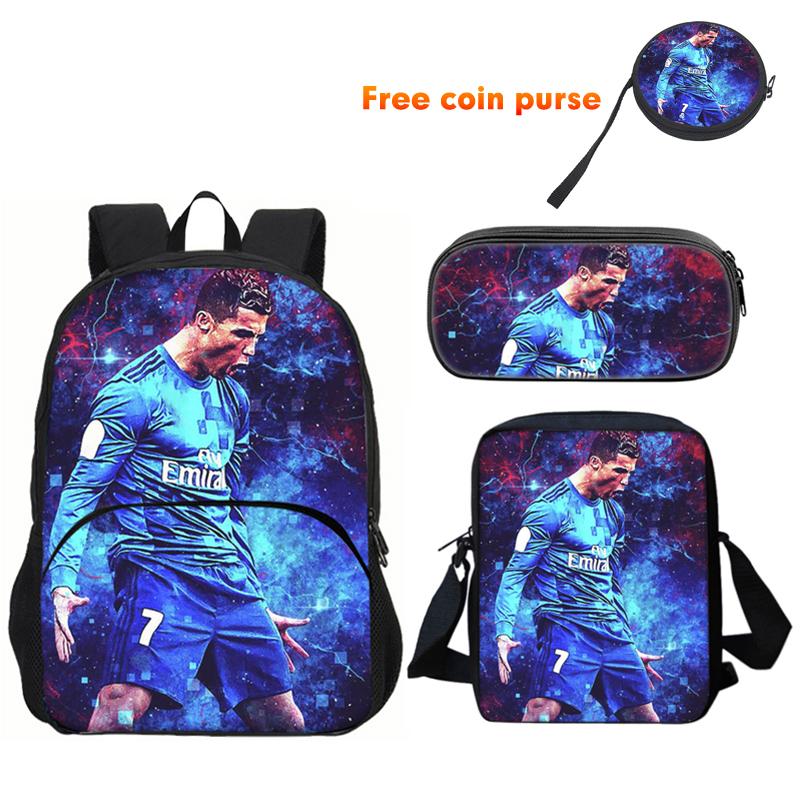 Ronaldo 3Pcs Set Backpack Sport Shoulder Bag Pencil Case Cr Backpack Football Star Book Bags For Boys Girls Best Gift