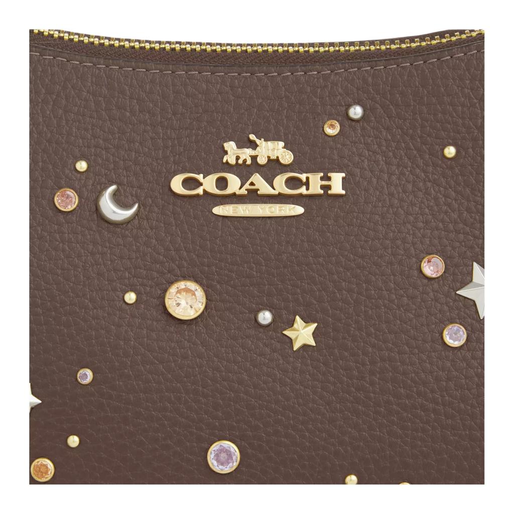 Coach Teri 24 Removable Shoulder Strap Star And Moon Decoration Hammered Leather Shoulder Bag Medium Women Shoulder Bag Brown CCZ99-IMV2R