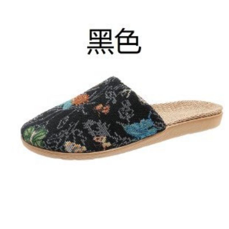 New linen slippers breathable sweat-absorbing indoor home shoes lightweight silent four-season cool slippers