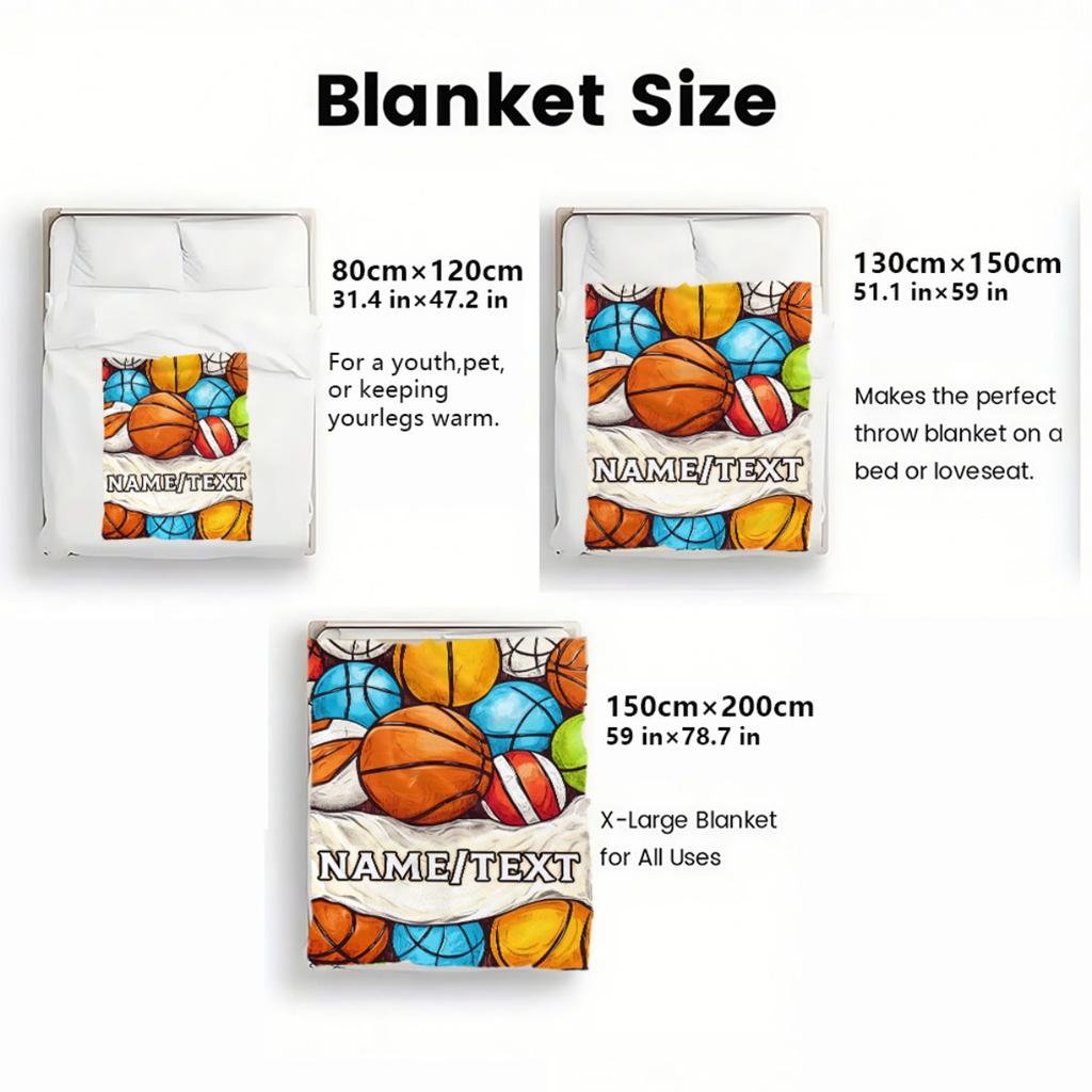 Custom Colorful Basketball Fleece Blanket Personalized Name Sports Print Throw Soft Cozy All Season Bedding Gift For Fans
