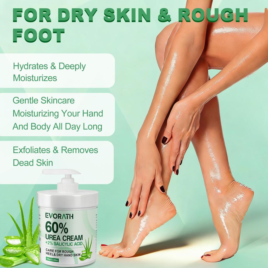 60% Harnstoffcreme mit Aloe Vera, Für trockene, rissige Haut und Hände, Entfernt Hornhaut und macht die Haut weich, Spendet tiefenwirksam Feuchtigkeit 350G