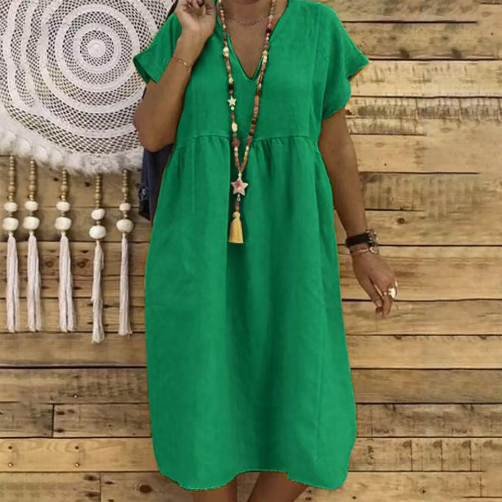Women's Fashion Casual Slim Short Sleeve V-Neck Splicing Dresses