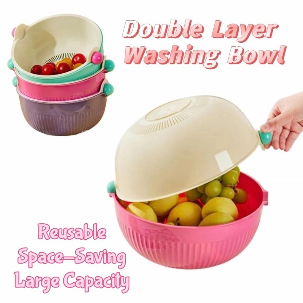 Round Fruit Drainer Basket Set Double Layer Washing Bowl Vegetable Washing Basin  Kitchen Tool
