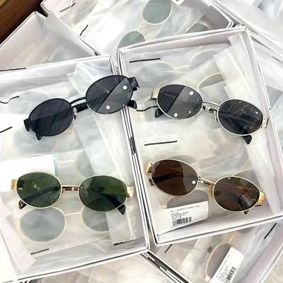 Ochelari de soare ovali la modă pentru femei Lux Designer Cadru metalic Ochelari de soare Doamne Clasici Vintage Lentile rotunde Unisex