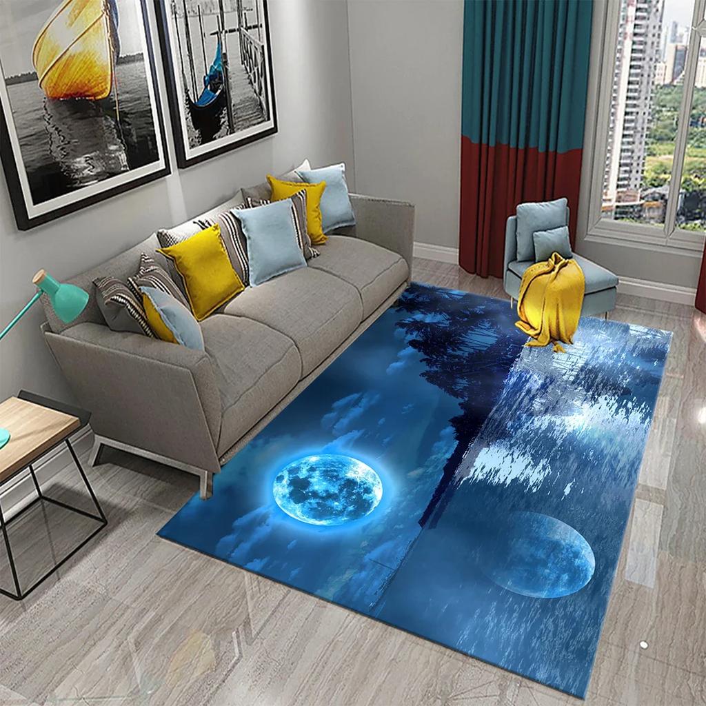 3D Moon Carpet Flower View Mat for Kitchen Bathroom Toilet Non-slip Carpet Living Room Sofa Floor Carpet Home Bedroom Decor Rug