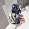 Gilded Iris Blue Gold Luxury Floral Graphic Art Film Aesthetic Protective Shockproof Bumper Phone Case Cover For iPhone 14 15 16 Pro Max Plus