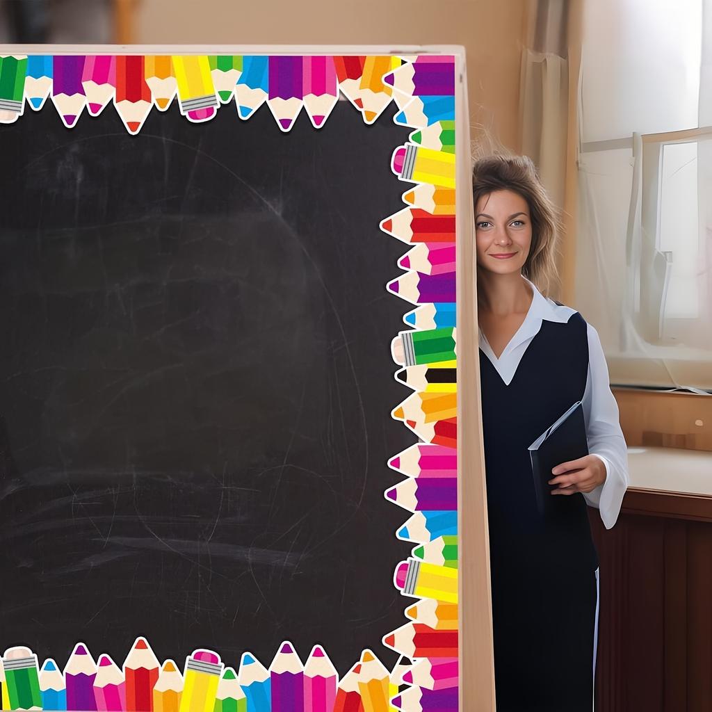 Autocollant Bordure de Tableau d'Affichage en Forme de Crayon - Décor Coloré pour Salle de Classe, Rentrée Scolaire, Panneaux d'Affichage, Espace de Travail de l'Enseignant