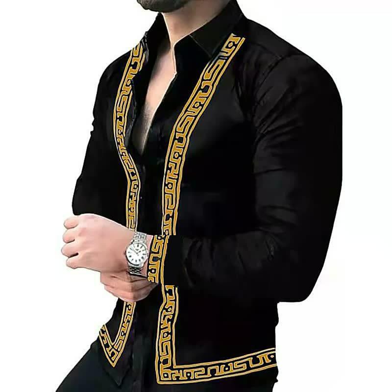 2022 Autumn European & American Men's Fashion Long-Sleeve Printed Shirt