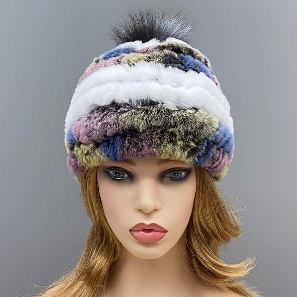 Căciulă Tricotată cu Pompom pentru Femei Iarnă Caldă Blană Naturală de Iepure Rex Vulpe Pompom Cranii Fete Căciuli Groase Colorate
