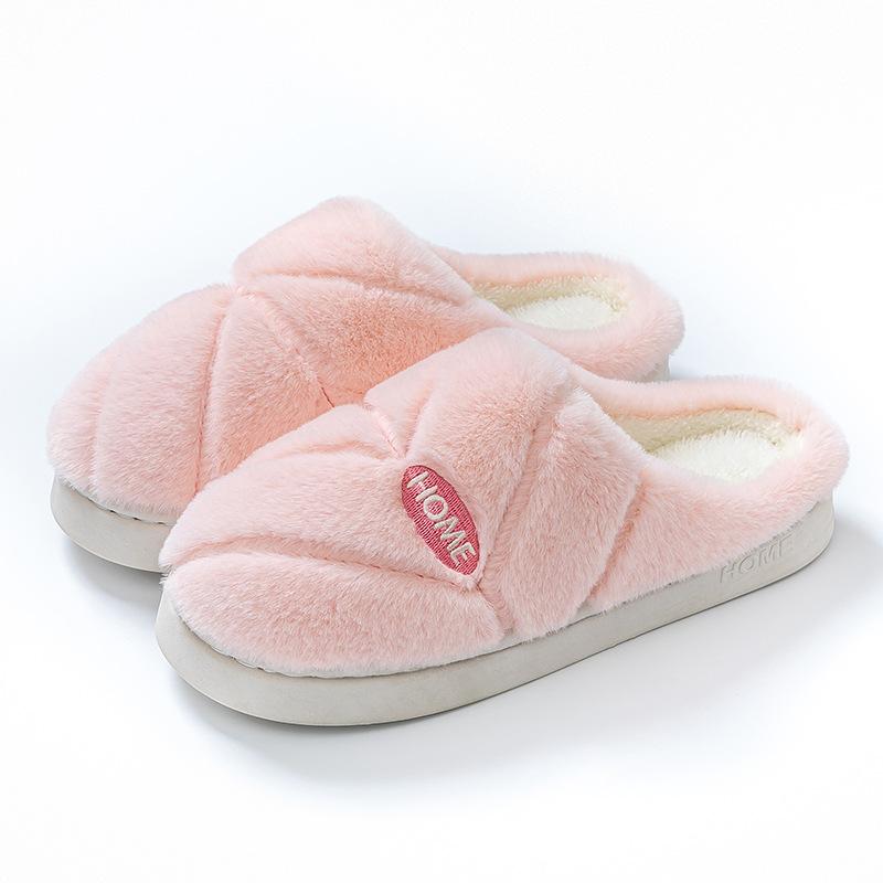 Plush cotton slippers wear thick soles outside in autumn and winter household warmth and plush comfort couple bedroom shoes