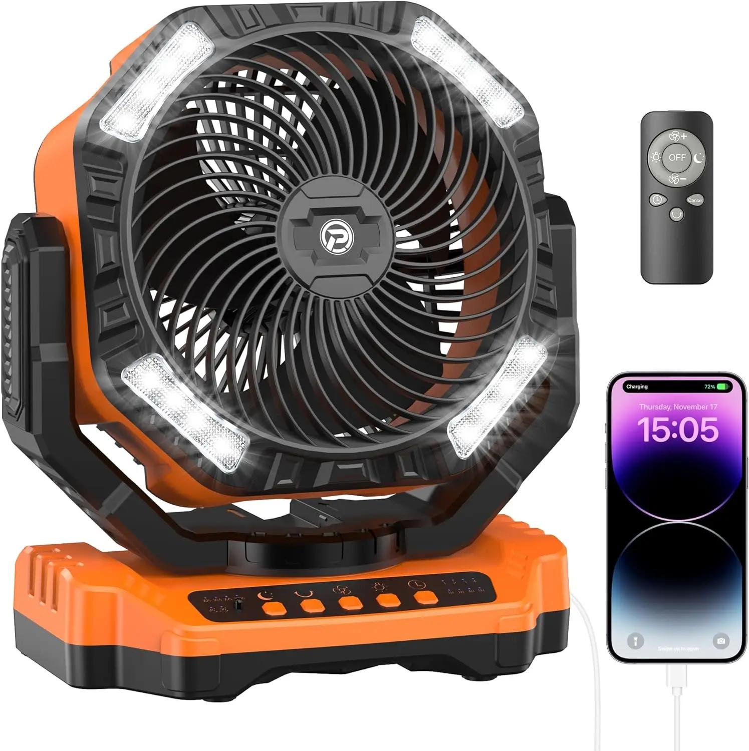 

Camping Fan, 40000mAh Oscillating Rechargeable Battery Operated Fan, Portable Battery Powered Outdoor Tent Fan помаранчевий