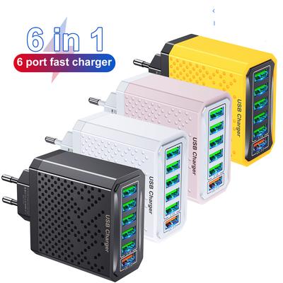 6-in-1 USB-Ladegerät QC3.0 Schnellladung Quick Charger Für Samsung S23 Xiaomi Mobiltelefon Ladeadapter EU/KR/US/UK Stecker