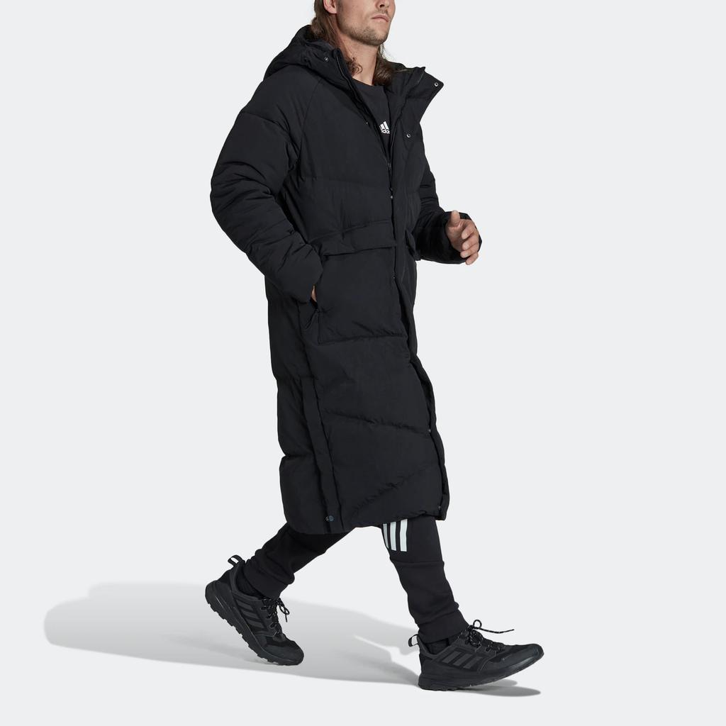 Adidas Big Baffle Zip Hooded Mid-Length Puffer Coat Men Outerwear Black HN9927