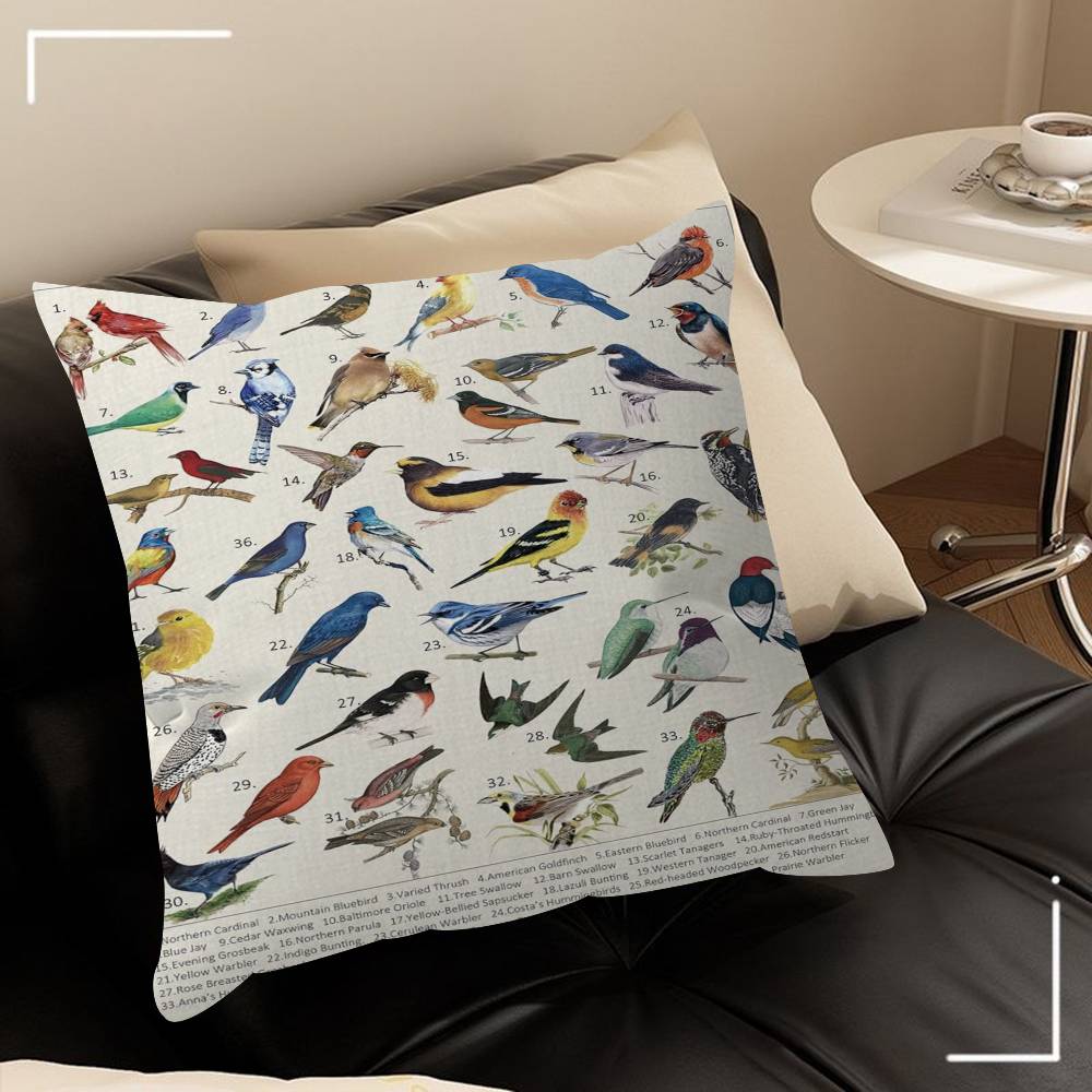 Various Types Of Birds Animal Introduction Pillow Covers Cartoon Sofa Home Doublesided Printing Short Plush Cute Cushion Cover