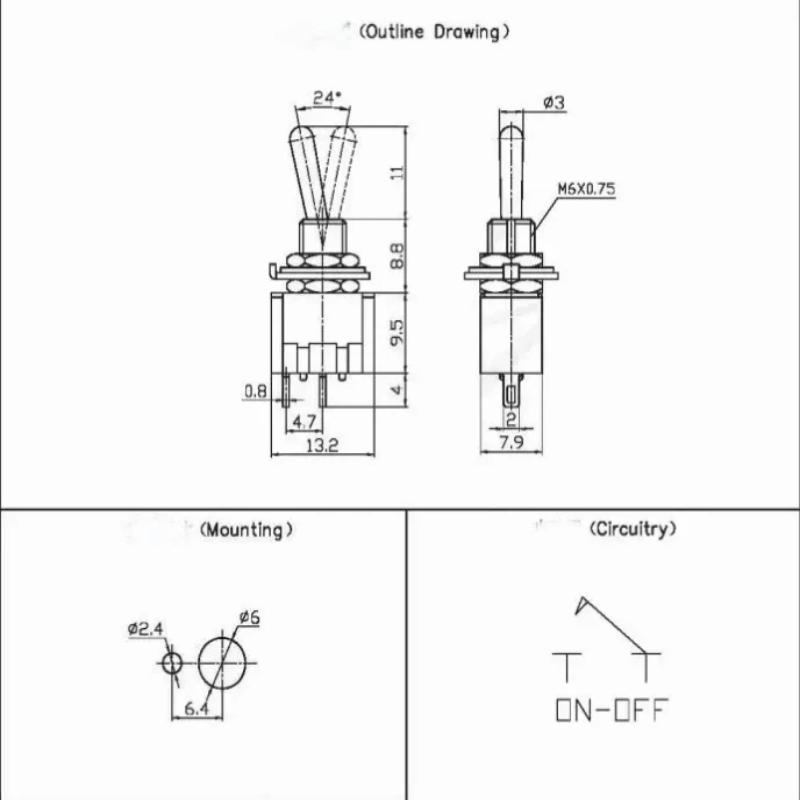 10Pcs Dpdt Mini Toggle Switch 2Pin 2 Position On/Off Miniature Toggle Switch 6A 125V Toggle Switch,6Mm Opening
