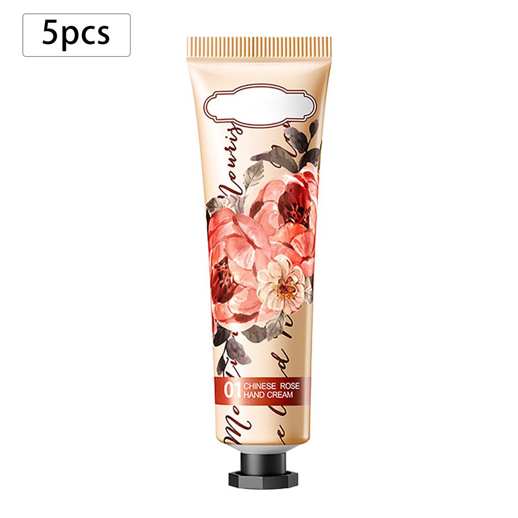 Travel-Size Hand Lotion Gift Set of 5, Moisturizing Cream with Fruity Floral Scents, Nourishing Care for Dry Cracked Hands in Winter