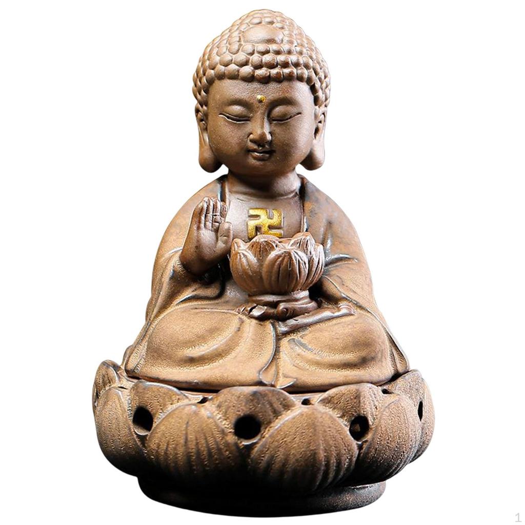 Buddha Statue Figures Cone Holder Ornaments Burner for Living Room