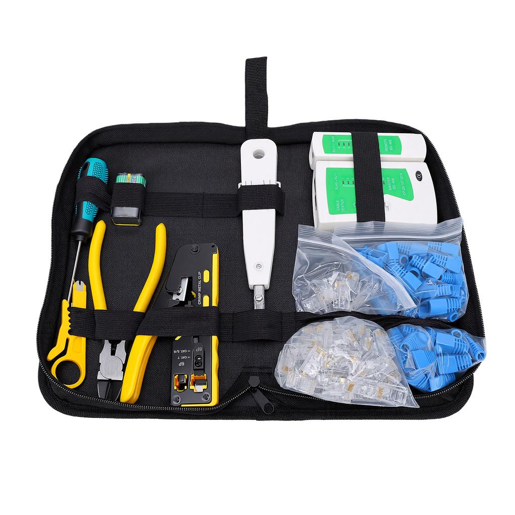 RJ45 Crimping Tool 3 in 1 Network Tool Set with Cable Tester Cutting, Stripping, Crimping Fits for RJ12 RJ11 CAT5 CAT6
