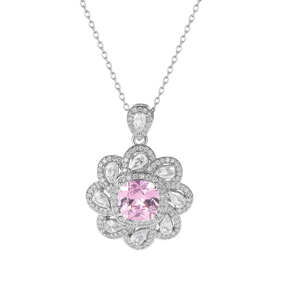 Slightly inlaid pink zircon ring, bright rich flower pendant, necklace, European and American style noble earrings.