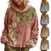 Moteriškas mados ilgomis rankovėmis gobtuvu vintažinis patchwork gėlių rašto kasdienis džemperis viršus
