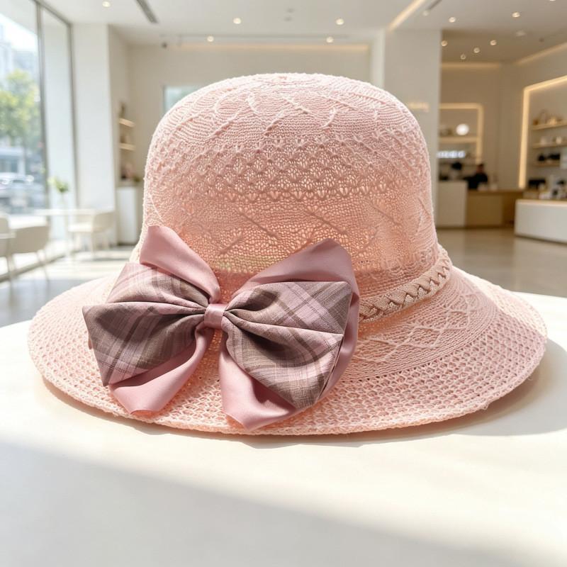 Summer Straw Hat With Large Brim And Bow Embroidery For Womens Sun Protection