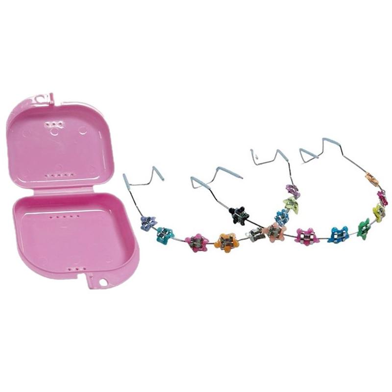 1Pair Cartoon Dental Metal Braces Archwire Without Hooks Metal Bracket And Ligature Ties Colorful Temporary Tooth Decoration