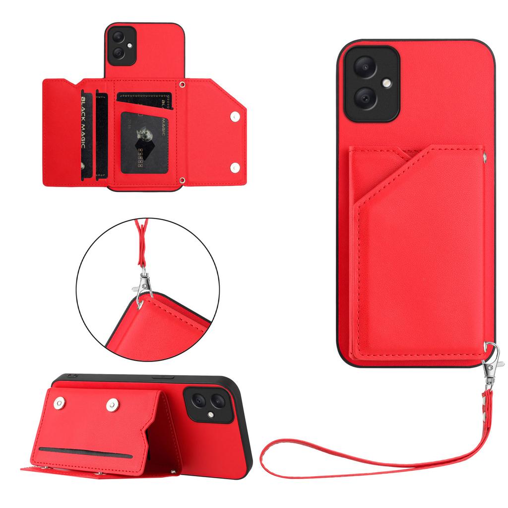 For Samsung Galaxy A05 4G Case Card Holder Kickstand Skin-Touch Phone Cover with Wrist Strap