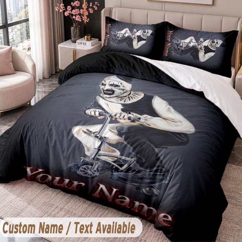 Custom Name Text 3Pcs Bedding Set Terrifier Art the Clown Duvet Cover And Two Pillowcases