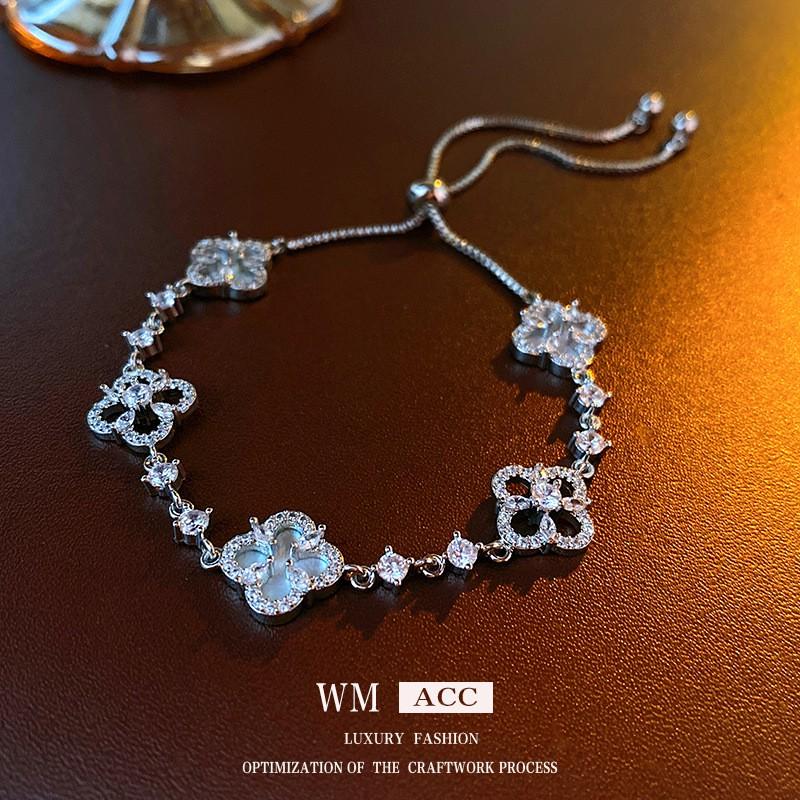 Adjustable Zircon Flower Bracelet Women Elegant Floral Design Tone Fashionable Daily Wear Jewelry