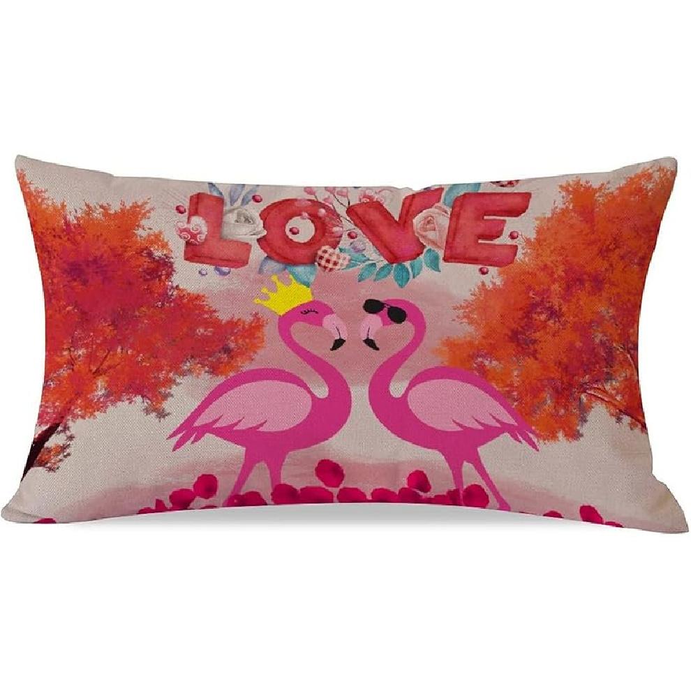 

Happy Valentine s Day Watercolor Couple Flamingo Love Lumbar Pillows Decorative Throw Pillow Covers 12x20 Cotton Linen Valentines Cushion Cover for Style-9