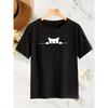 Women Black Cat T-Shirt Crew Neck Short Sleeve Loose Fit All-Season Casual Weekend Cat Lover Machine-Washable Top