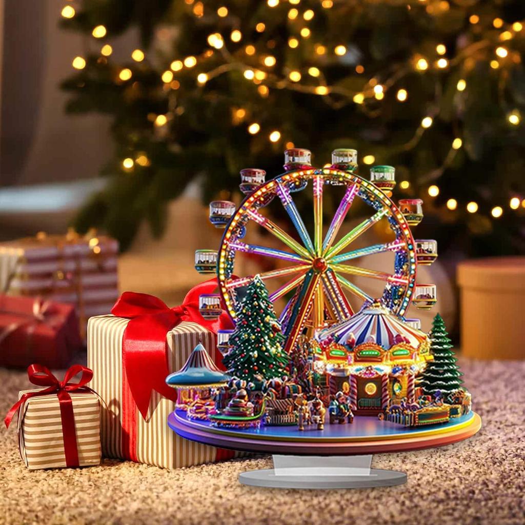 Christmas Village Ferris Wheel 2D Acrylic Holiday Figurines Ferris Wheel Christmas Ornament for Thanksgiving Birthday Offices