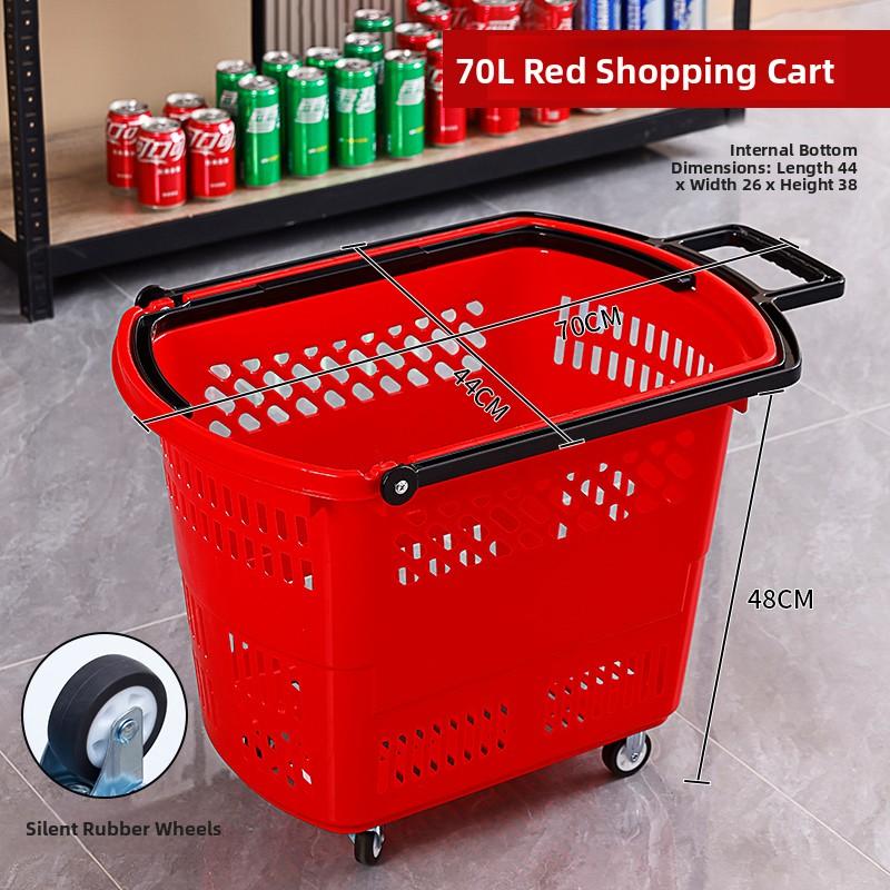 Thickened Plastic Shopping Basket with Wheels Handheld KTV Basket Convenience Store Caddy Vegetable Basket Pull Rod Basket