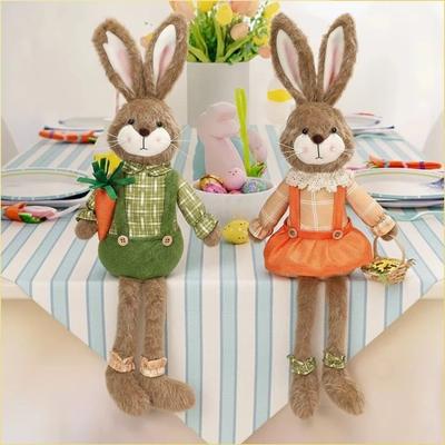 Pastoral Style Easter Bunny Ornament Long Legged Rabbit Decor Bunny Plush Toy  Easter Celebration