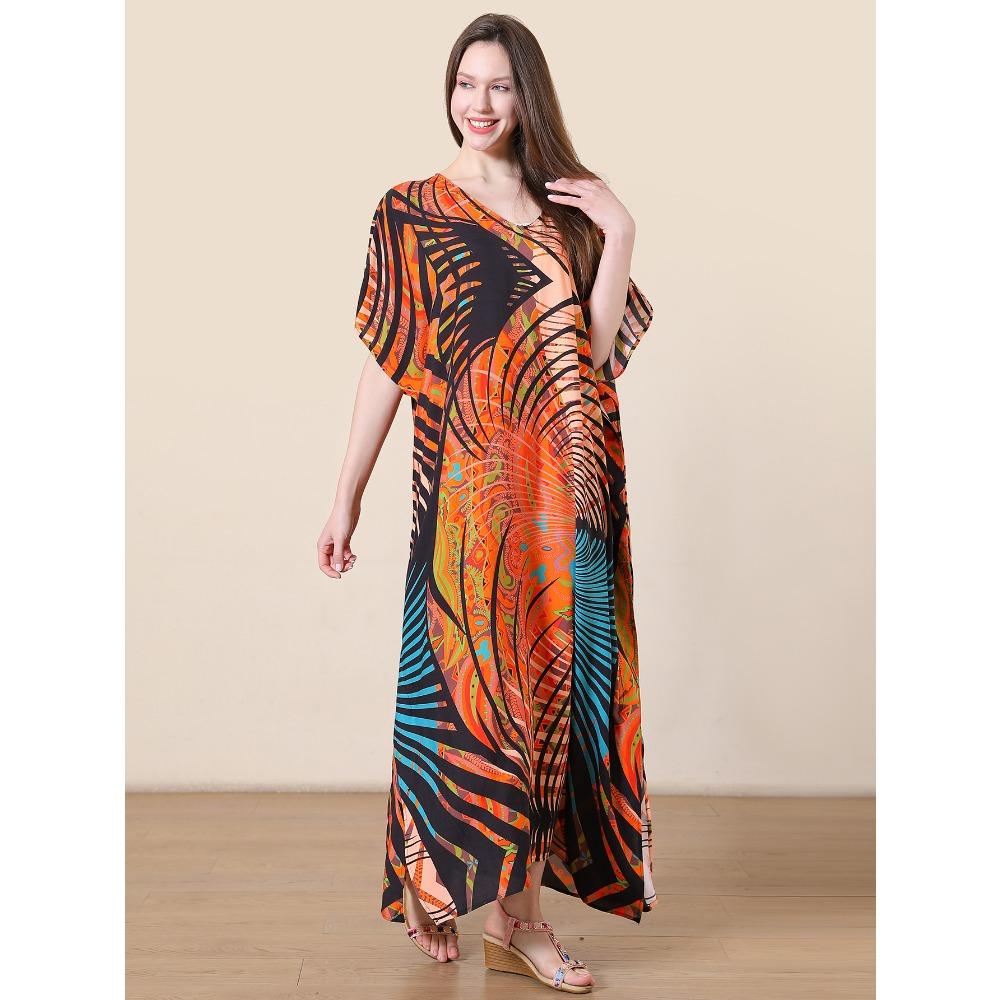 Plus Size Boho Kaftan Dress, Women's Plus Maxi Cover Up Dress