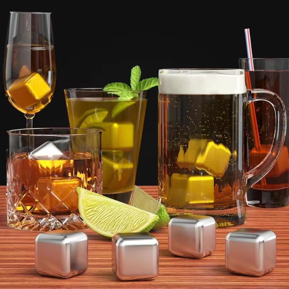 Stainless Steel Ice Cubes With Clip Reusable Chilling Stones Whiskey Cool Drink Freezer Gel Wine Tools Sumer Great Gift