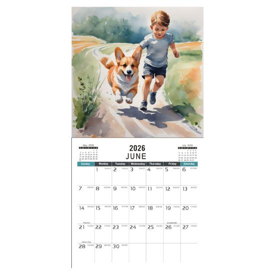 2026 Sněhový den Corgi Nástěnný kalendář 12měsíční kalendář s tématikou psa Corgi z tlustého papíru pro dekoraci domácí kanceláře, domácí dekorace, nástroj pro řízení času