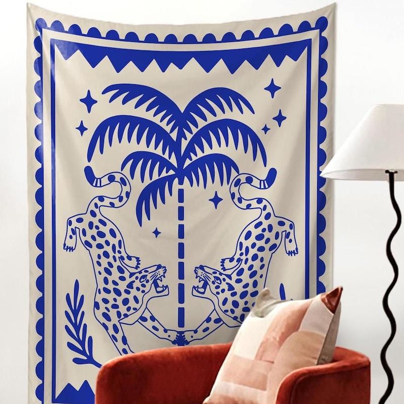 Eclectic tapestry of cheetah and palm trees 75x100