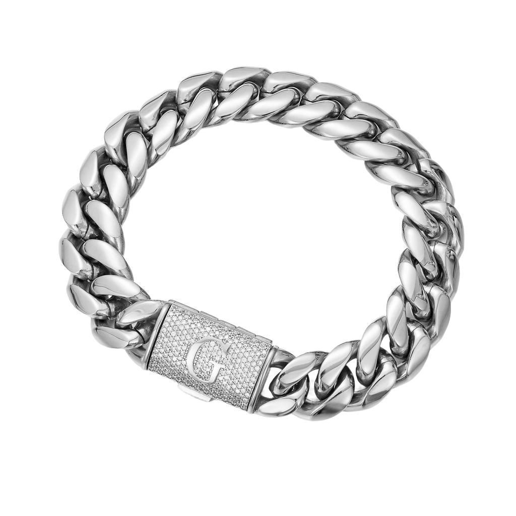 Hip Hop Bling CZ Jewelry A-Z 26 Alphabets Initial Letters Cuban Link Chain Stainless Steel Bracelet With Iced Buckle