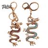 Dragon Key Ring Chinese Keychain with Rhinestone, Golden Plated Alloy Style Handbag Accessories for Men Women, Pendant Handbags Backpacks Decoration